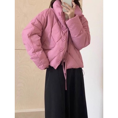 平湖羽绒服女2023秋季上新小香风设计短款多扣长绳蝴蝶结款白鸭绒图4