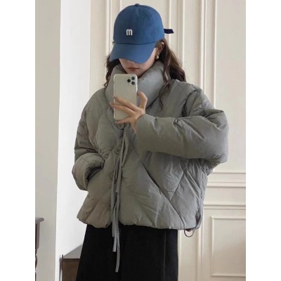 平湖羽绒服女2023秋季上新小香风设计短款多扣长绳蝴蝶结款白鸭绒图3