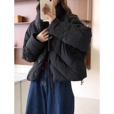 平湖羽绒服女2023秋季上新小香风设计短款多扣长绳蝴蝶结款白鸭绒图5