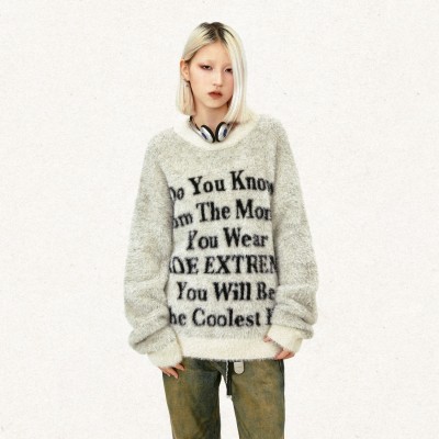 MADEEXTREME 早秋街头字母cleantfit慵懒感高级vi be针织毛衫男女图2