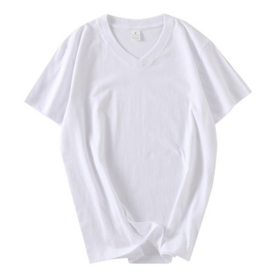 210g日本重磅无缝厚实纯棉V领短袖鸡心领打底T恤男女宽松图5