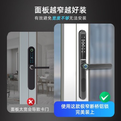 纱窗断桥铝指纹锁窄边框玻璃门铝合金推拉平移双层门矮把手智能锁图3