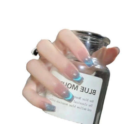 纯手工光疗甲 冰透蓝色猫眼仙女穿戴成品 可拆卸百搭指甲贴 INS风图4