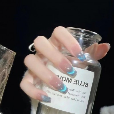 纯手工光疗甲 冰透蓝色猫眼仙女穿戴成品 可拆卸百搭指甲贴 INS风图5