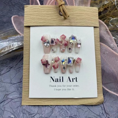 干枯玫瑰立体花花纯手工美甲穿戴甲假指甲贴片美甲抖音小红书可批图5