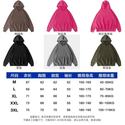美式纯棉做旧连帽卫衣印字重磅落肩水洗加厚大毛圈衣外套oversize图2