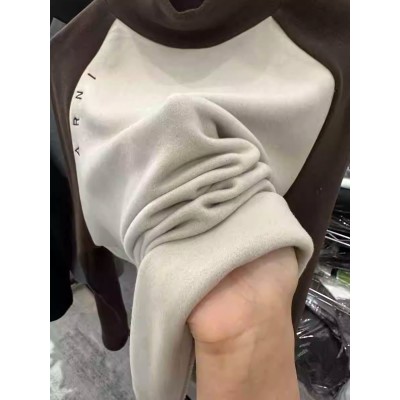 欧货拼接撞色字母宽松半高领T恤女秋冬季双面德绒加厚卫衣打底衫图2