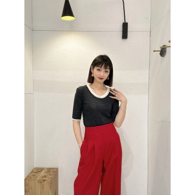 ED羊毛衫女2024春新款撞色假两件叠穿修身针织T恤女 EBD1TEE019图3