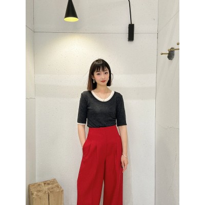 ED羊毛衫女2024春新款撞色假两件叠穿修身针织T恤女 EBD1TEE019图4