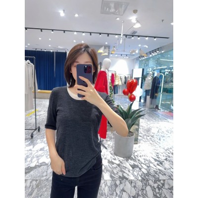 ED羊毛衫女2024春新款撞色假两件叠穿修身针织T恤女 EBD1TEE019图5