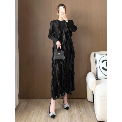 设计感褶皱连衣裙长款超好看高级感欧美外贸女装晚礼服宴会裙子女图4