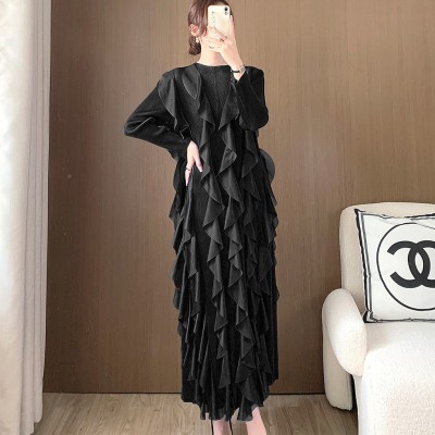 设计感褶皱连衣裙长款超好看高级感欧美外贸女装晚礼服宴会裙子女图5