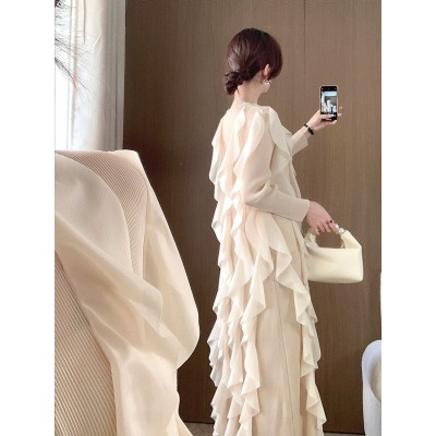 设计感褶皱连衣裙长款超好看高级感欧美外贸女装晚礼服宴会裙子女图3