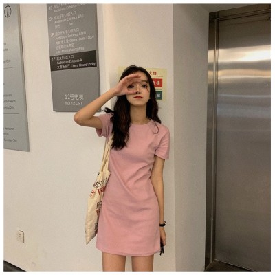 夏韩版中长款连衣裙女学生纯色外贸女装裙子衣服一件铺货图3