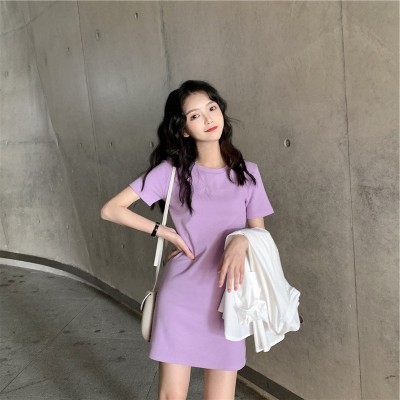 夏韩版中长款连衣裙女学生纯色外贸女装裙子衣服一件铺货图2