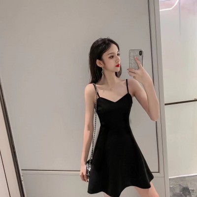 新款夏季连衣裙女内搭打底显瘦吊带a字短裙赫本小黑裙小个子图2