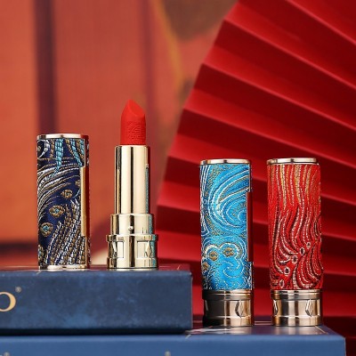 中国风刺绣雕花口红套装oem贴牌加工哑光滋润礼盒彩妆定制唇釉odm图4
