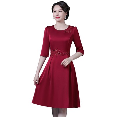 婚礼妈妈礼服中长款婚宴装连衣裙40-50岁高贵喜婆婆婚宴礼服批发图3