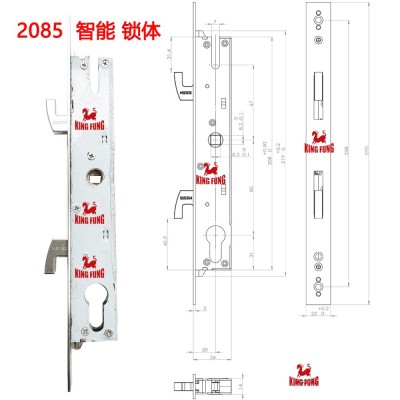 断桥铝指纹密码锁体20/28/35/4585钩22*270/330双快双活全不锈钢图2