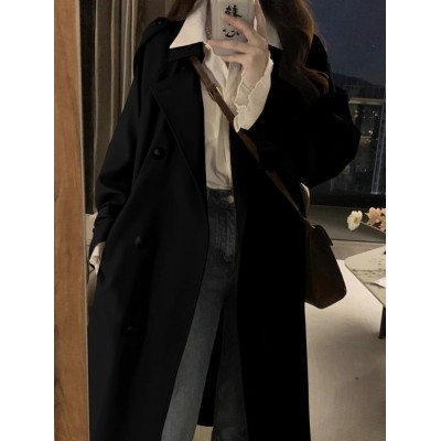 卡其色风衣外套女2024春秋新款韩版修身英伦风双排扣女式长款风衣图2