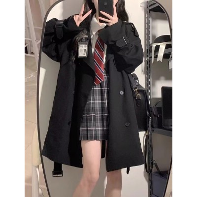 卡其色风衣外套女2024春秋新款韩版修身双排扣小个子短款风衣外套图3