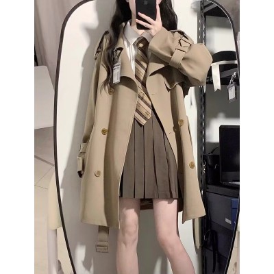 卡其色风衣外套女2024春秋新款韩版修身双排扣小个子短款风衣外套图4