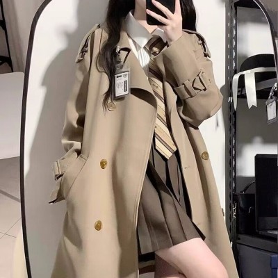 卡其色风衣外套女2024春秋新款韩版修身双排扣小个子短款风衣外套图5