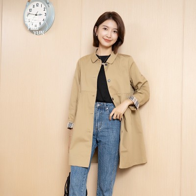 YUN韫中长款气质风衣女2024大码春秋女装大衣高级感卡其休闲外套图3