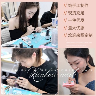 法式奶味蓝心手工穿戴甲爱心简约爆闪裸色新娘成品质感显白可拆卸图3
