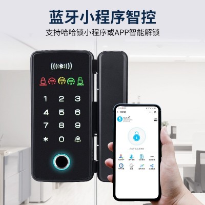 办公室免开孔玻璃门指纹锁 商铺指纹密码刷卡金属门木门密码锁图4