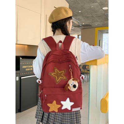 韩版ins日系少女双肩包五角星大容量初中生书包大学生简约背包潮图5