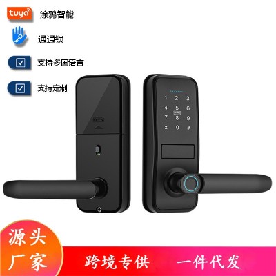 指纹锁木门办公室涂鸦智能锁家用电子刷卡锁呆锁半节锁房门密码锁