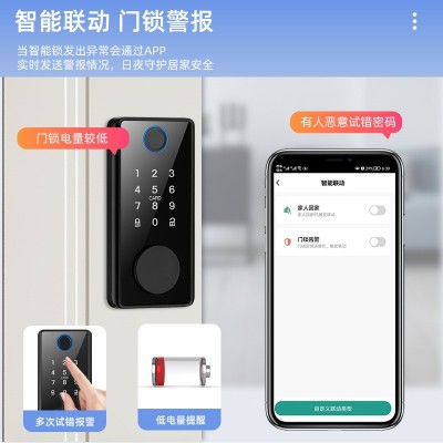 呆锁涂鸦智能指纹锁美标入户门锁木门全自动智能锁北美闭锁密码锁图2