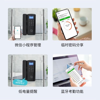 商场玻璃门指纹锁 办公室指纹密码刷卡木门免开孔智能锁图3