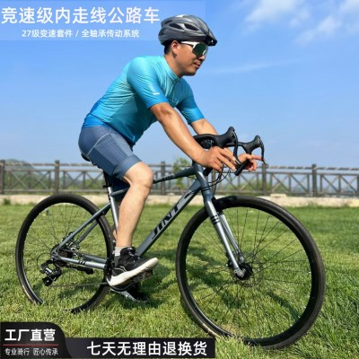 厂家批发津彤JINT公路车自行车超轻轻便成人27速碟刹竞速弯把赛车图3