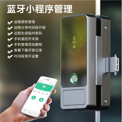 左右互换免开孔带钥匙双开无框门智能电子密码办公室玻璃门指纹锁图2