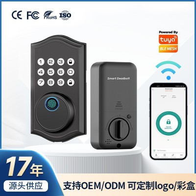 指纹锁跨境呆锁木门刷卡电子密码涂鸦蓝牙自动闭锁智能锁厂家批发图2