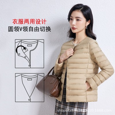 2024新款秋冬轻薄羽绒服内胆马甲女短款圆领大码内穿外穿保暖背心图4
