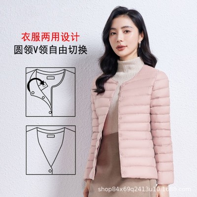 2024新款秋冬轻薄羽绒服内胆马甲女短款圆领大码内穿外穿保暖背心图2