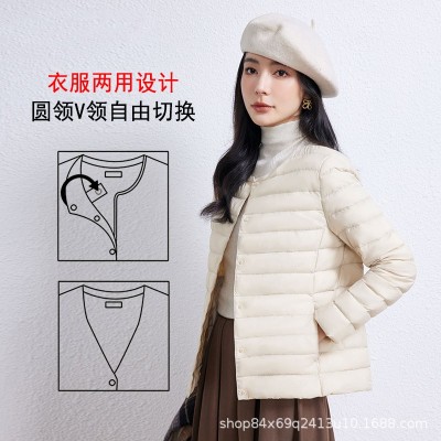 2024新款秋冬轻薄羽绒服内胆马甲女短款圆领大码内穿外穿保暖背心图3