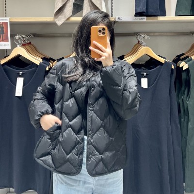 高级轻型羽绒服女短款轻薄羽绒内胆2024秋冬新款圆领休闲夹克外套图3