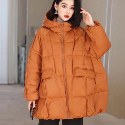 羽绒服女2024秋冬季韩版宽松女大码白鸭绒宽松廓形中长款连帽外套图4