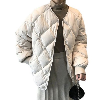 羽绒服女短款2024冬季韩版菱形格子圆领小个子白鸭韩版绒外潮保暖图5