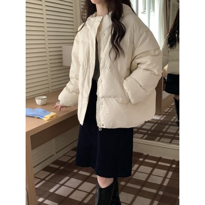羽绒服女2024冬季新款韩版宽松显瘦百搭白鸭绒连帽加厚面包服外套图2