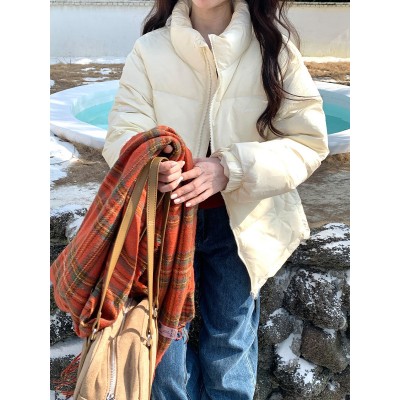 羽绒服女冬季薇颂2024新款韩版宽松加厚保暖白鸭绒立领面包服外套图3