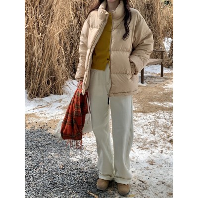 羽绒服女冬季薇颂2024新款韩版宽松加厚保暖白鸭绒立领面包服外套图2