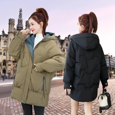 羽绒棉服女中长款2024新韩版宽松面包服加厚时尚棉衣休闲棉袄外套图3