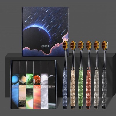 【6支礼盒装】轻奢牙刷宽头细丝软毛水晶手柄抑菌高档牙刷批发图4