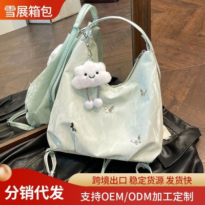 女包代发大容量蝴蝶装饰单肩包2024新款时尚通勤双肩包多用托特包图3
