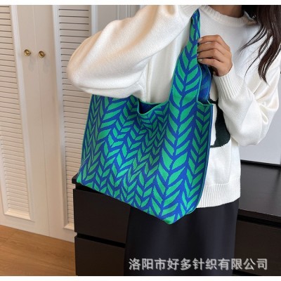 新款2024ins韩版小众设计麦穗针织包女单肩包托特包宝妈飞织包图4
